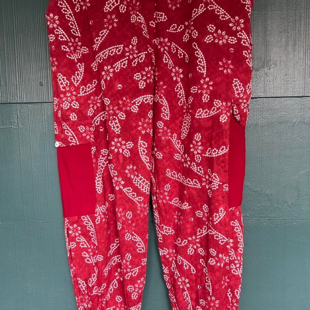 Women's Red Lightweight Hippie Batik Print Cargo Pants Small